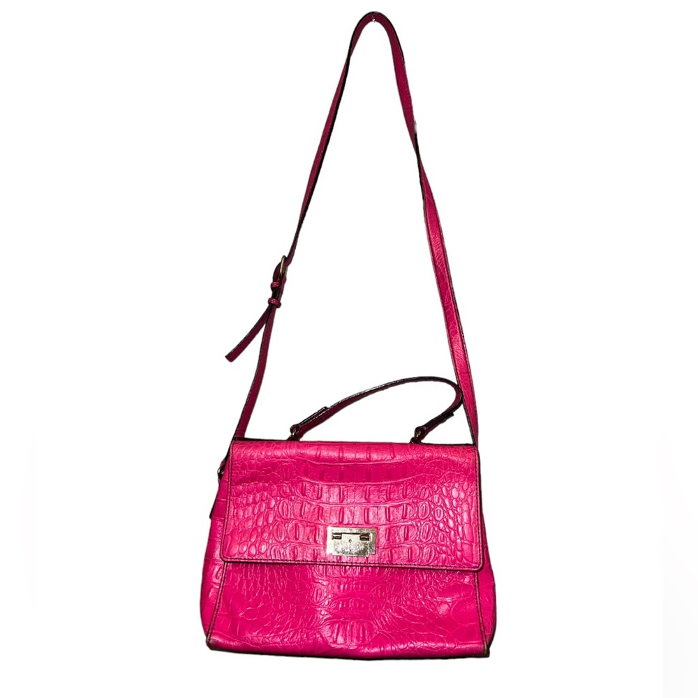 Kate Spade Handbag Orchard Valley Doris Hot Pink Croc Leather Satchel Purse